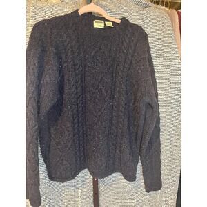 St Johns Bay VTG 90's Mens Large Italian Tweed Yarn Wool Cable Knit Sweater Navy